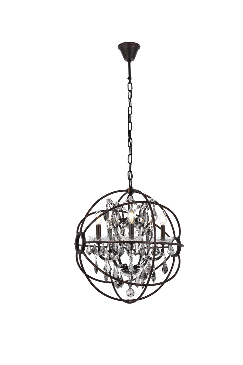 Geneva 5 light dark bronze Pendant Silver Shade (Grey) Royal Cut crystal