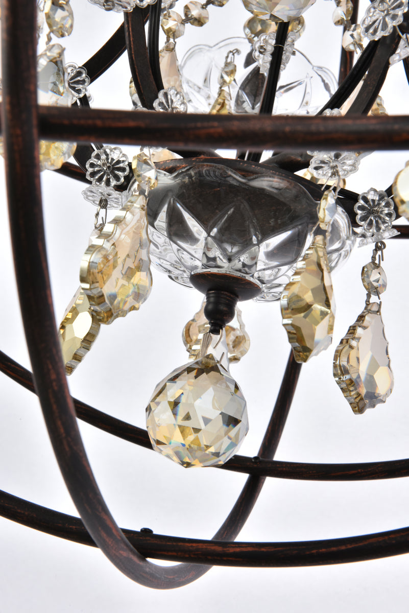 Geneva 5 light Dark Bronze Pendant Golden Teak (Smoky) Royal Cut crystal