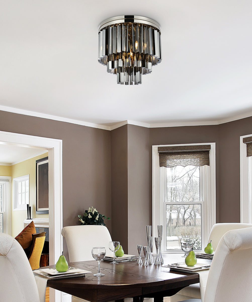 Sydney 9 light polished nickel Flush Mount Silver Shade (Grey) Royal Cut Crystal