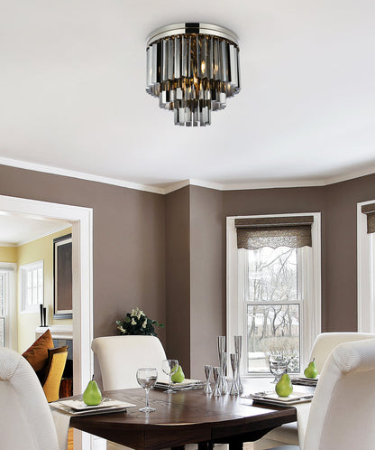 Sydney 9 light polished nickel Flush Mount Silver Shade (Grey) Royal Cut Crystal