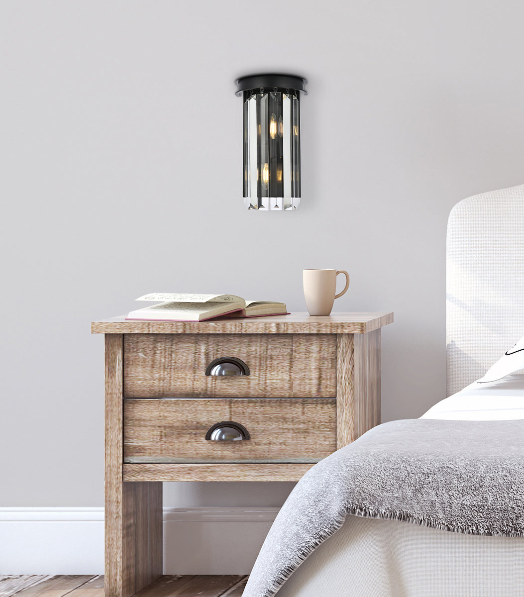 Sydney 2 light Matte Black Wall Sconce Clear Royal Cut Crystal