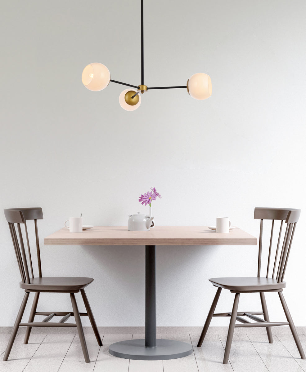 Briggs 32 inch pendant in black and brass with white shade