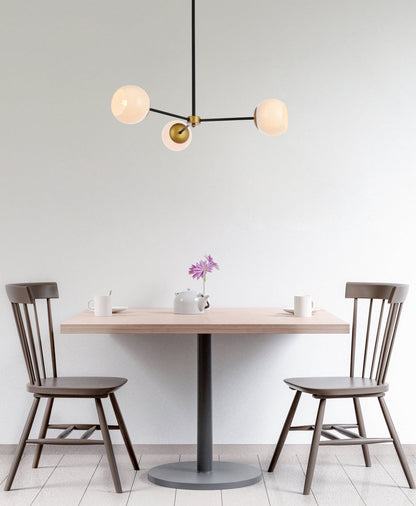 Briggs 32 inch pendant in black and brass with white shade