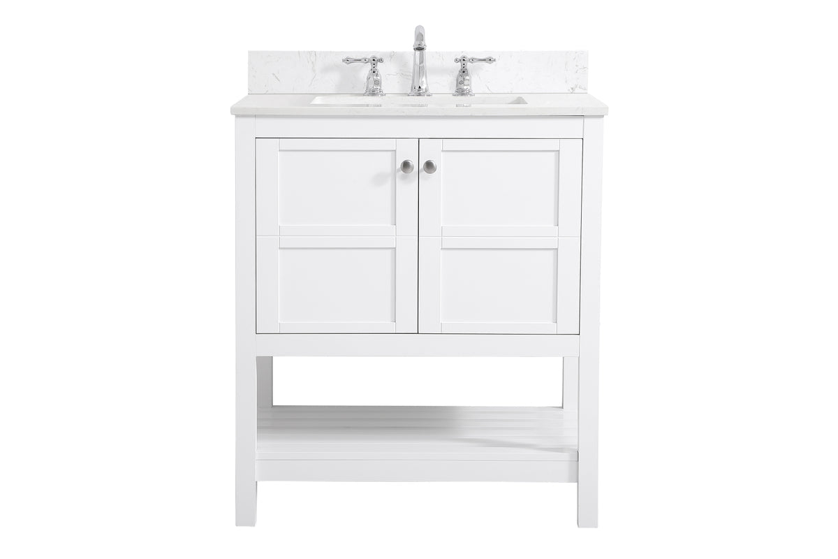 30 inch Single Bathroom Vanity in White with Backsplash