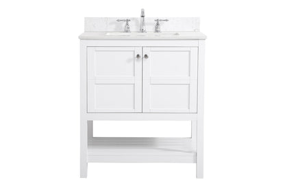 30 inch Single Bathroom Vanity in White with Backsplash