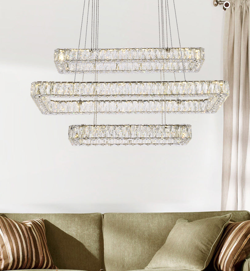 Monroe 42 inch LED triple rectangle pendant in chrome