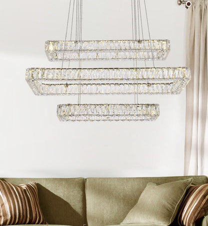 Monroe 42 inch LED triple rectangle pendant in chrome