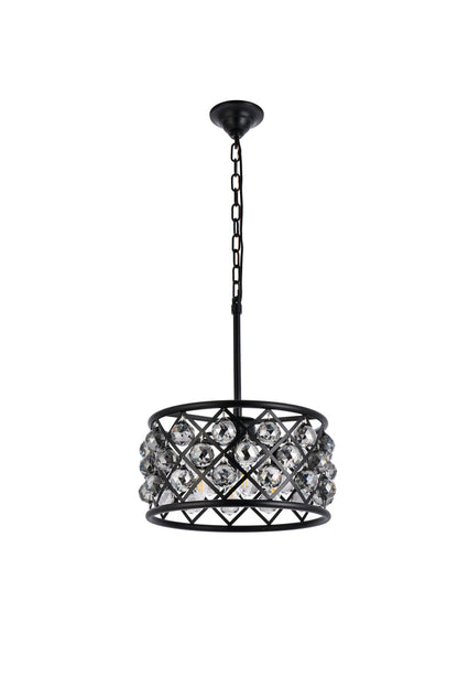 Madison 4 light Matte Black Pendant Silver Shade (Grey) Royal Cut Crystal