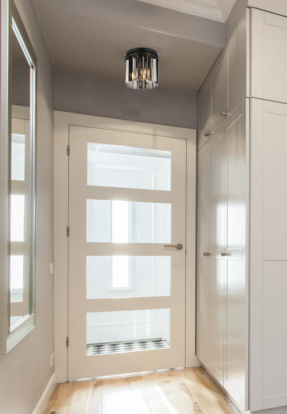 Sydney 3 light Matte Black Flush Mount Silver Shade (Grey) Royal Cut Crystal