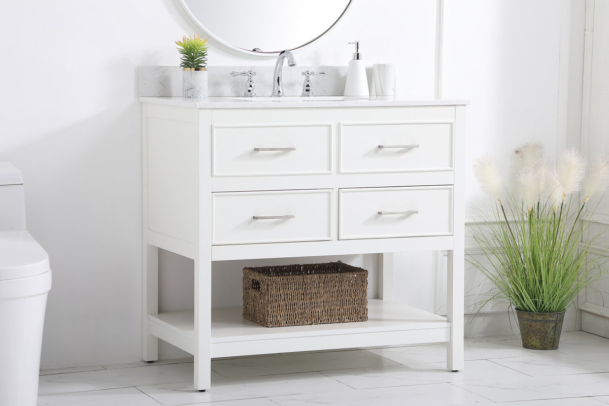 36 inch Single bathroom vanity in white with backsplash