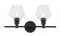 Gene 2 light Black and Clear glass Wall sconce