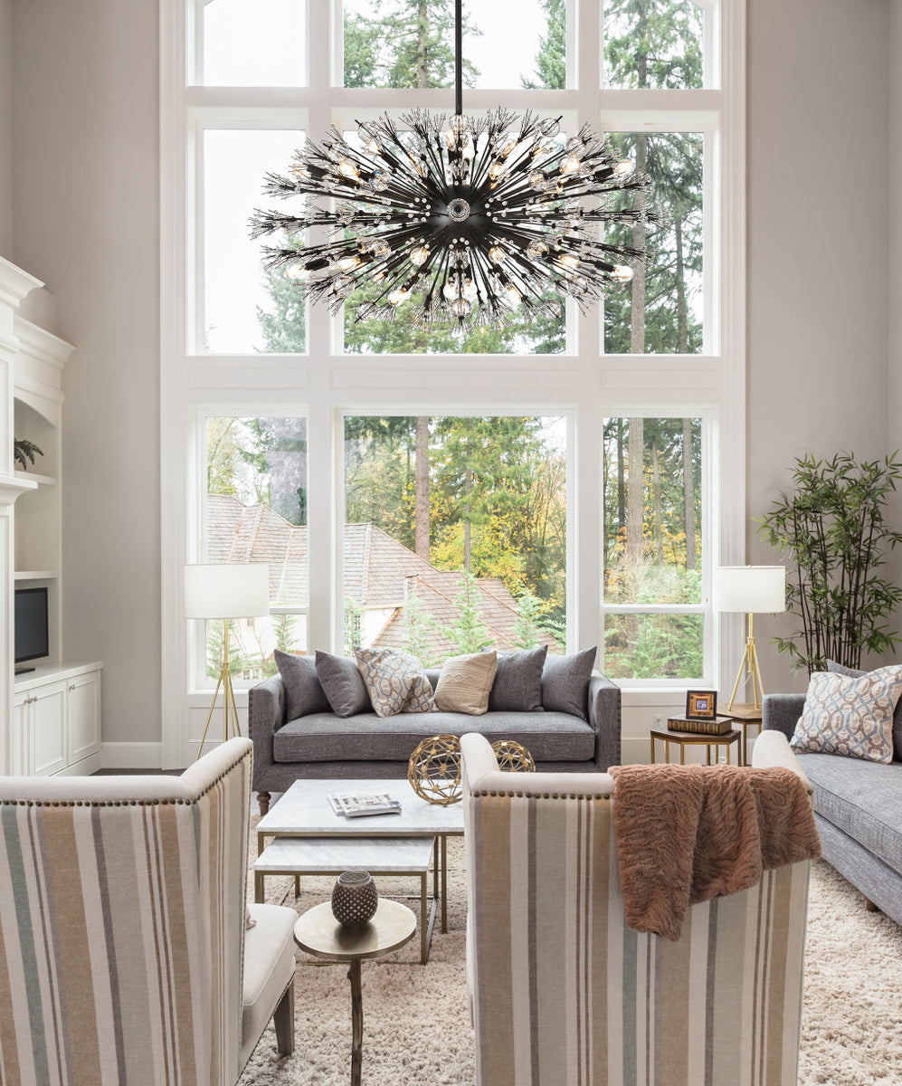 Vera 48 inch crystal starburst oval pendant in black