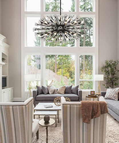 Vera 48 inch crystal starburst oval pendant in black