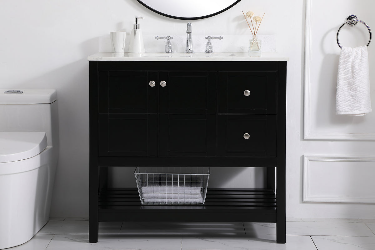 36 inch Single Bathroom Vanity in Black with Backsplash