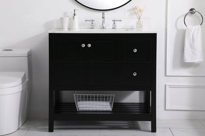 36 inch Single Bathroom Vanity in Black with Backsplash