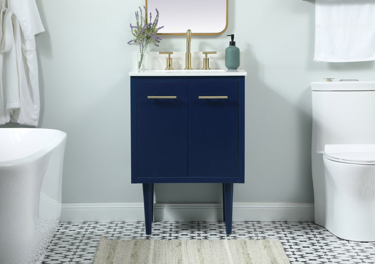 24 inch Single bathroom vanity in blue with backsplash