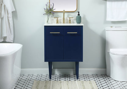24 inch Single bathroom vanity in blue with backsplash