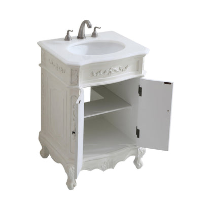 24 inch Single Bathroom vanity in Antique White with ivory white engineered marble