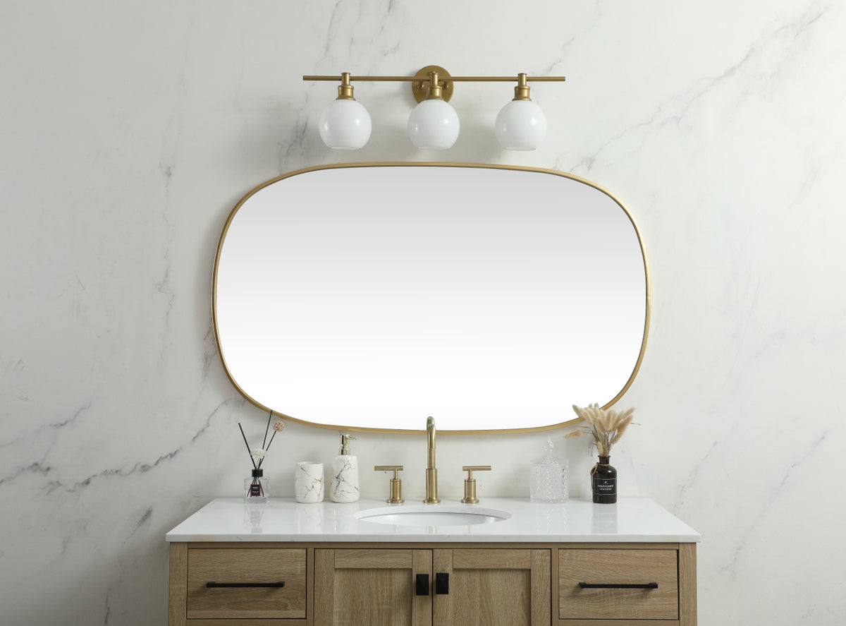 Metal Frame Oval Mirror 30x48 Inch in Brass