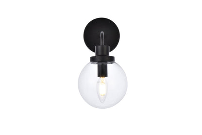 Hanson 1 light bath sconce in black with clear shade