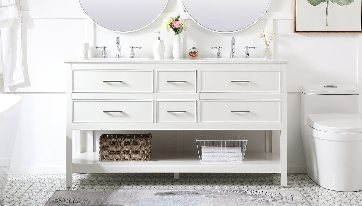 60 inch double bathroom vanity in white