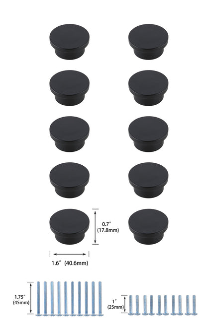 Trovon 1.6" Diameter Matte Black Oversize Round Knob Multipack (Set of 10)