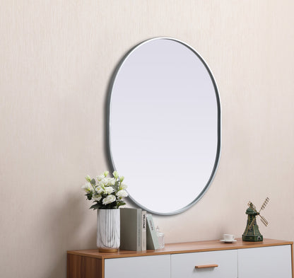 Metal Frame Oval Mirror 30x36 Inch in Silver