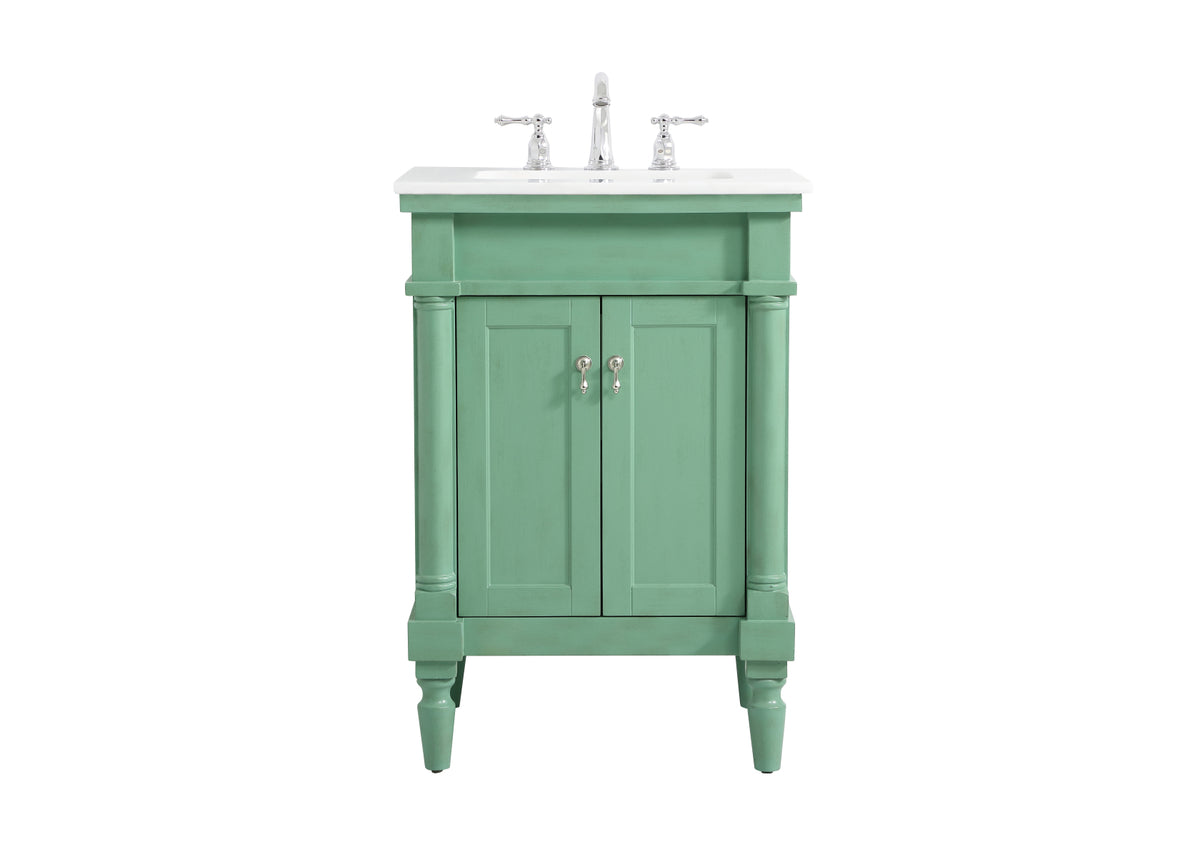24 inch Single Bathroom vanity in vintage mint with ivory white engineered marble