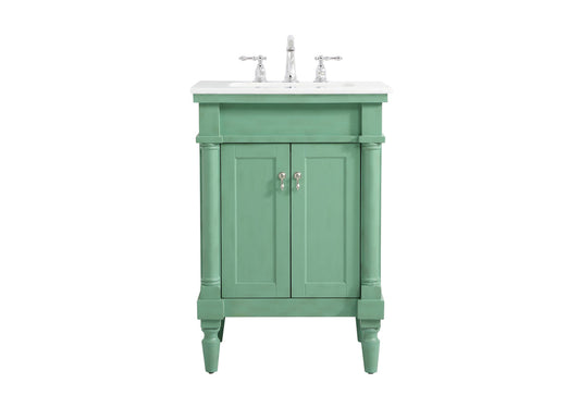 24 inch Single Bathroom vanity in vintage mint with ivory white engineered marble