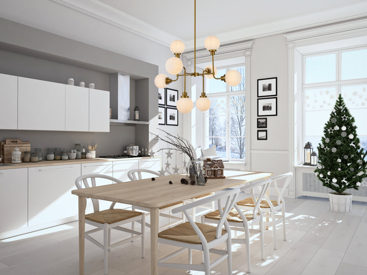 Hanson 8 lights pendant in brass with frosted shade