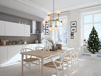 Hanson 8 lights pendant in brass with frosted shade