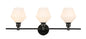 Gene 3 light Black and Frosted white glass Wall sconce