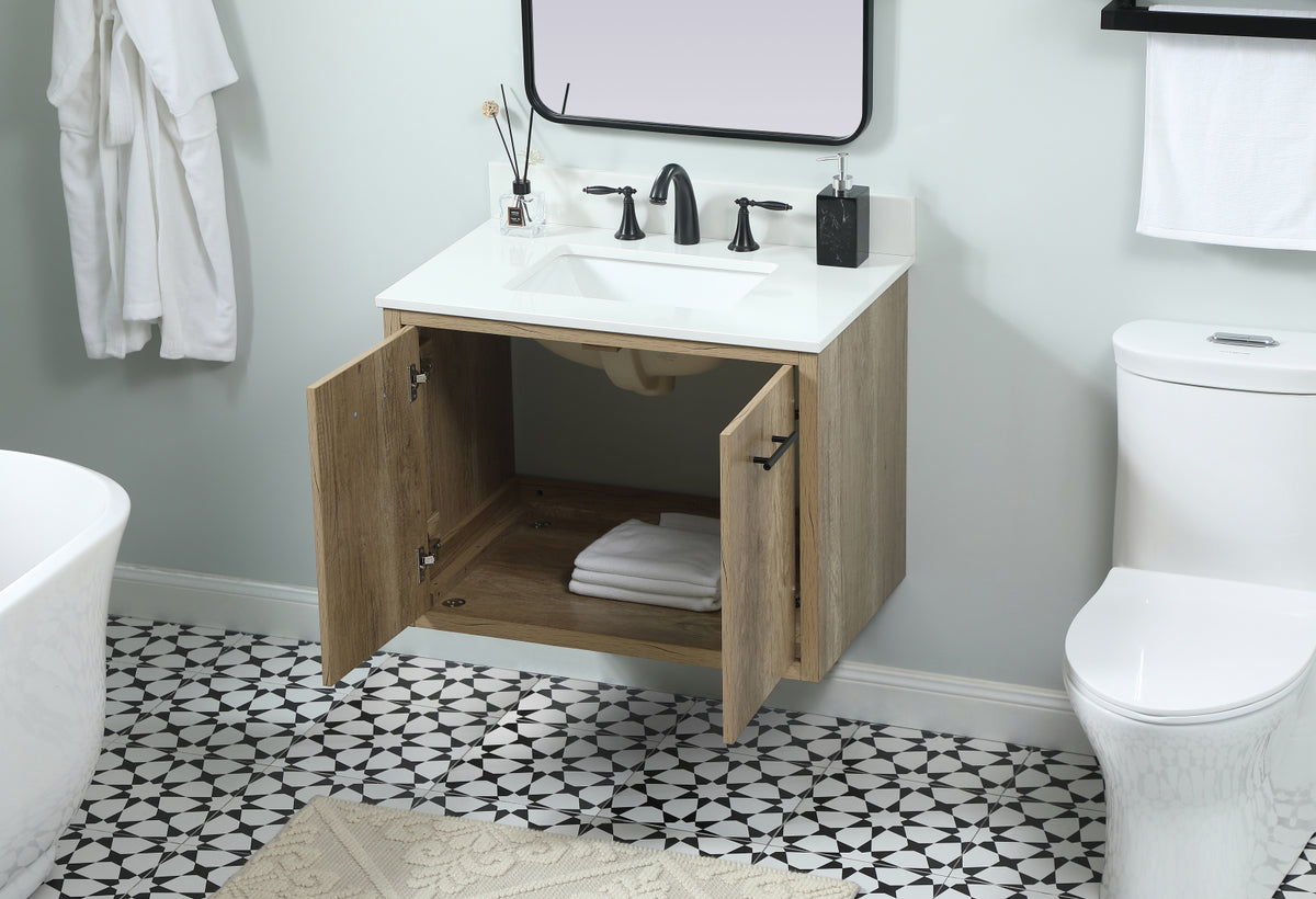 30 inch Single bathroom vanity in natural oak with backsplash
