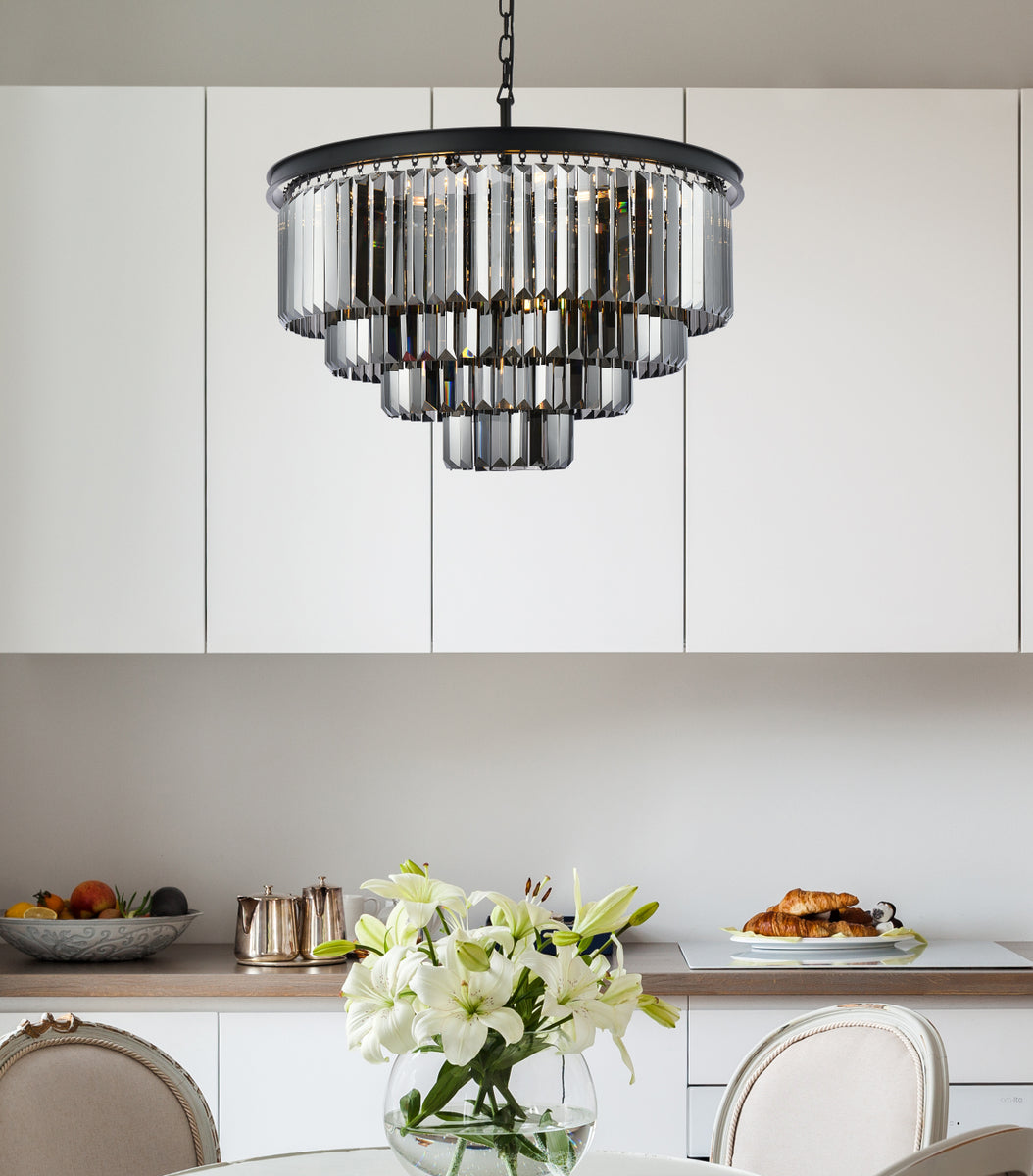 Sydney 17 light Matte Black Chandelier Silver Shade (Grey) Royal Cut Crystal