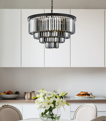 Sydney 17 light Matte Black Chandelier Silver Shade (Grey) Royal Cut Crystal
