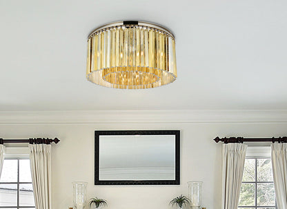 Sydney 8 light polished nickel Flush Mount Golden Teak (Smoky) Royal Cut Crystal