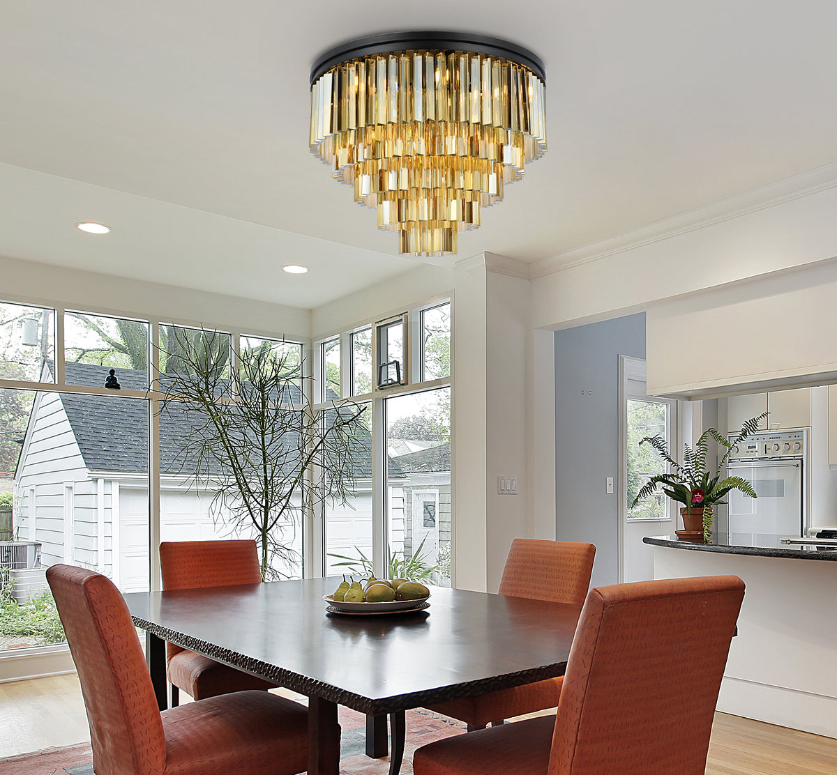 Sydney 17 light Matte Black Flush Mount Golden Teak (Smoky) Royal Cut Crystal