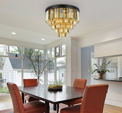 Sydney 17 light Matte Black Flush Mount Golden Teak (Smoky) Royal Cut Crystal