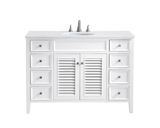 48 inch Single Bathroom vanity in White with ivory white engineered marble