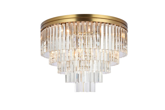 Sydney 32 inch round crystal flush mount in satin gold