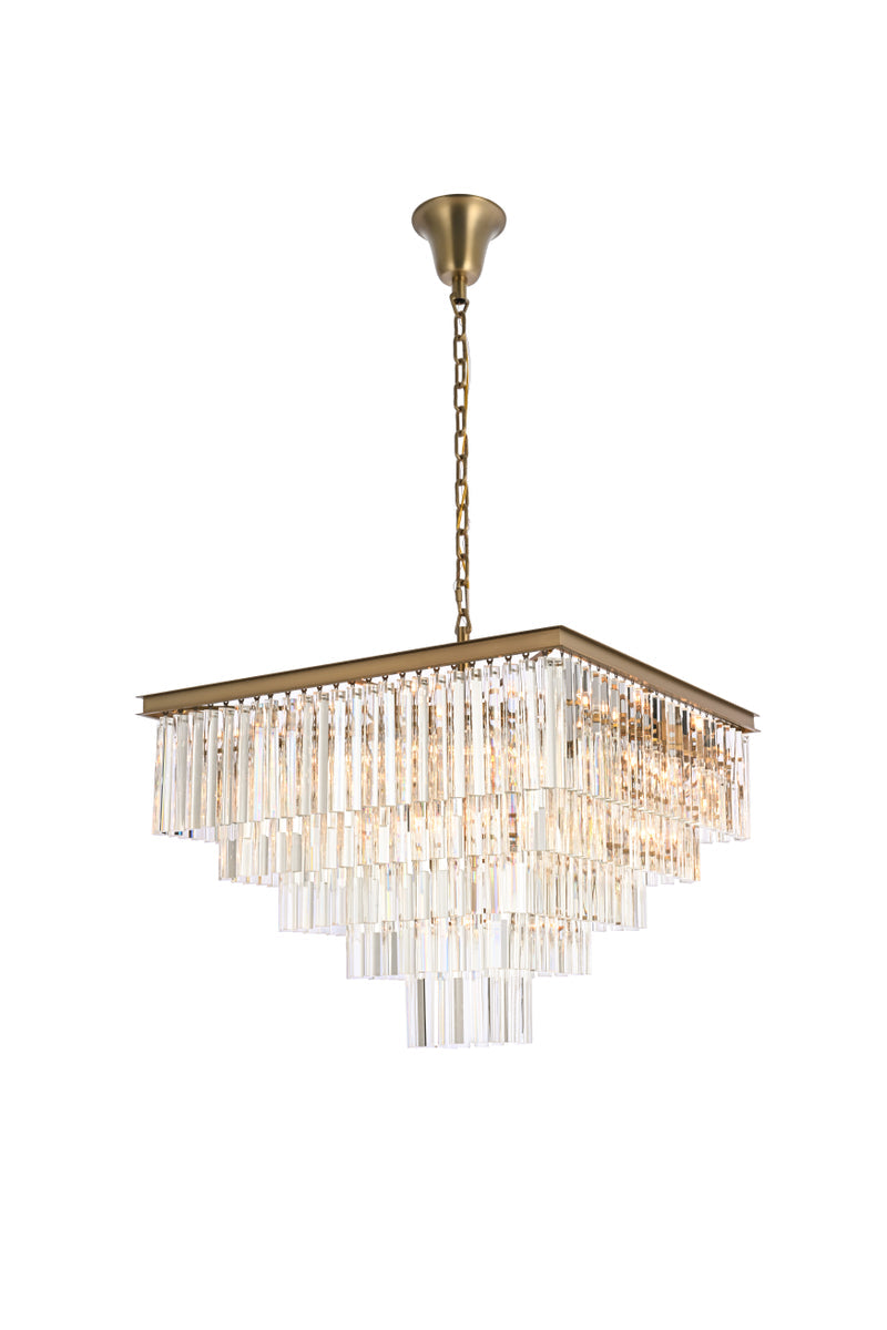 Sydney 34 inch square crystal chandelier in satin gold