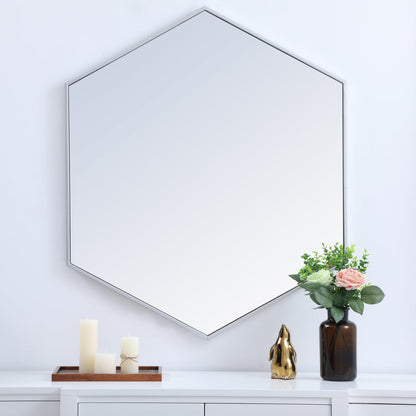 Metal frame hexagon mirror 38 inch in silver