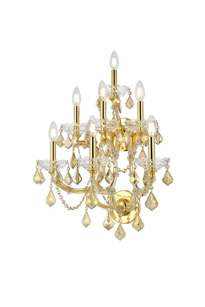 Maria Theresa 7 light Gold Wall Sconce Golden Teak (Smoky) Royal Cut Crystal