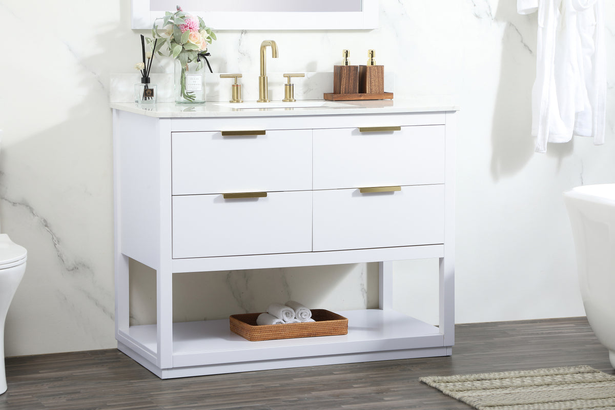 42 inch Single bathroom vanity in white with backsplash