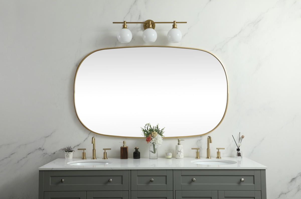 Metal Frame Oval Mirror 36x60 Inch in Brass