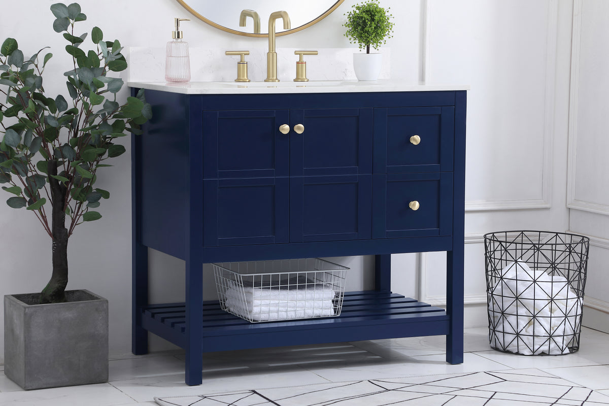 36 inch Single Bathroom Vanity in Blue with Backsplash