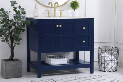 36 inch Single Bathroom Vanity in Blue with Backsplash