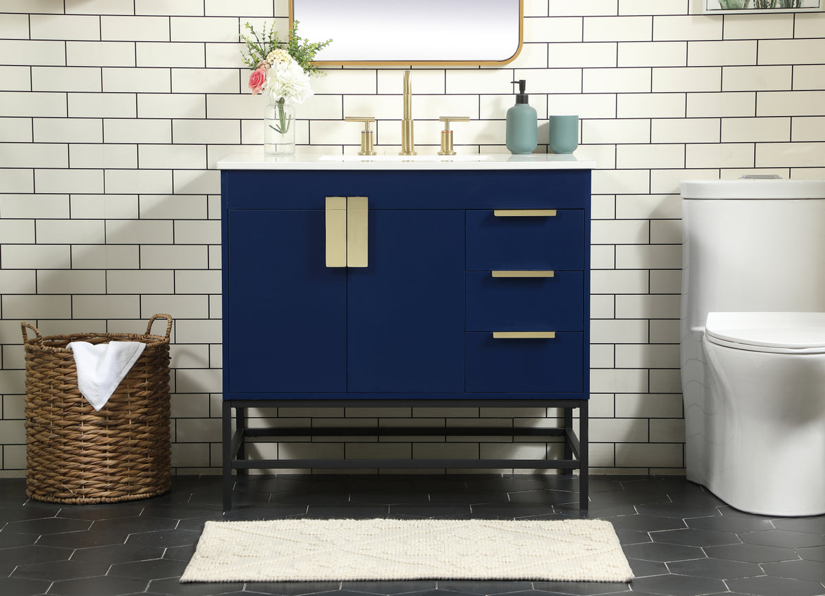 36 inch Single bathroom vanity in blue