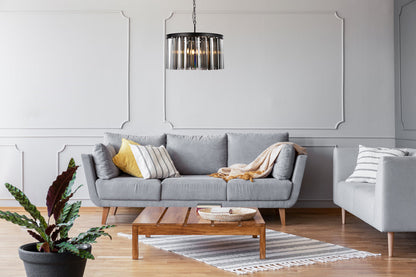 Sydney 8 light Matte Black Chandelier Silver Shade (Grey) Royal Cut Crystal