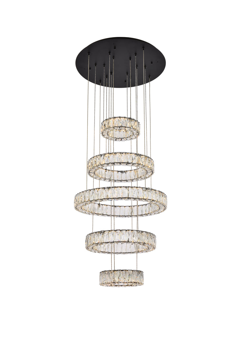 Monroe 25 inch LED five ring chandelier in black